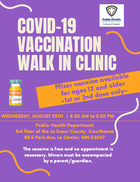 Walk In COVID-19 Vaccination Clinic - Wednesday, Aug. 25