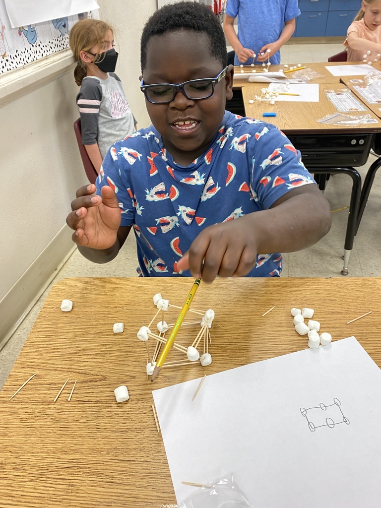First grade made 3D structures out of marshmallows and toothpicks. The structures were supposed to be strong enough to hold up a book. We learned the planning process for building and how to adapt our structures after things didn't go the way we had planned! 