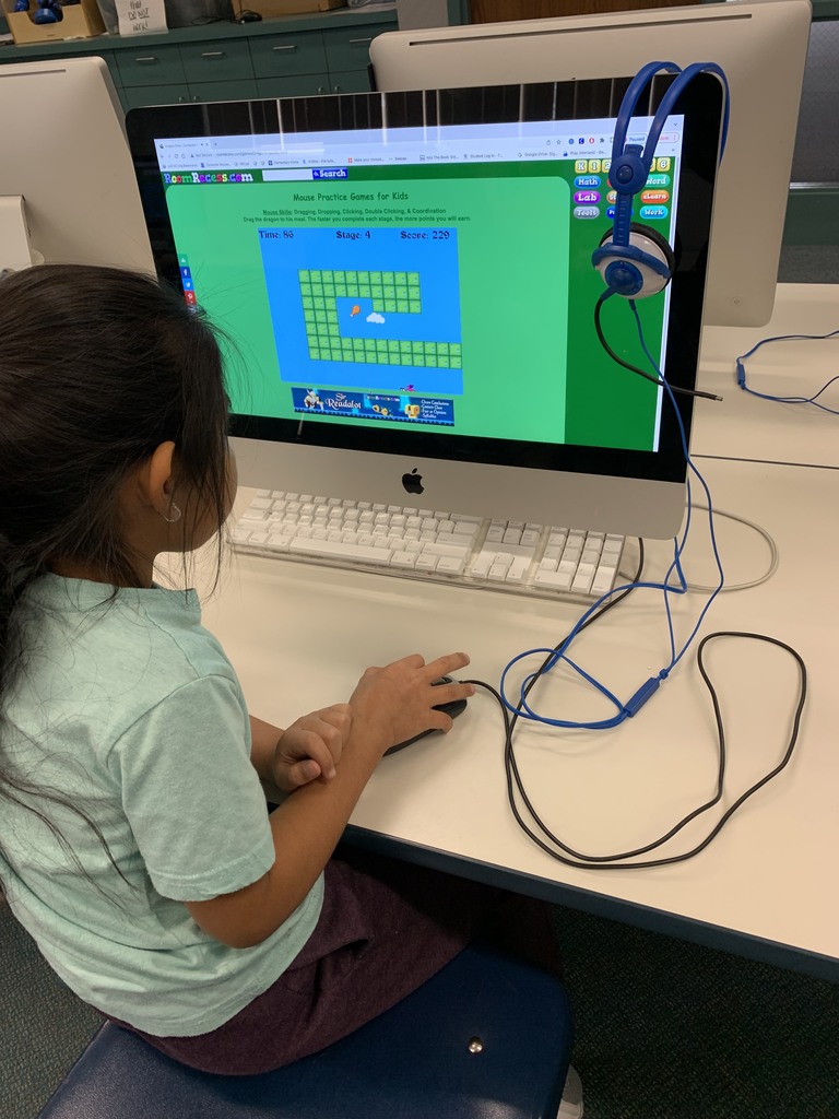 Kindergarten and 1st graders learned and practiced mouse skills using a fun computer game. Not only do these skills support students’ computer skills, but it helps improve hand-eye coordination and focus. Students showed determination and a positive attitude!