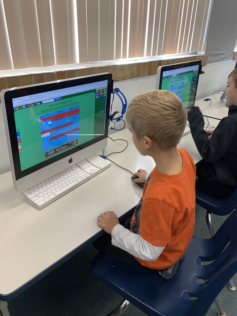 Kindergarten and 1st graders learned and practiced mouse skills using a fun computer game. Not only do these skills support students’ computer skills, but it helps improve hand-eye coordination and focus. Students showed determination and a positive attitude!