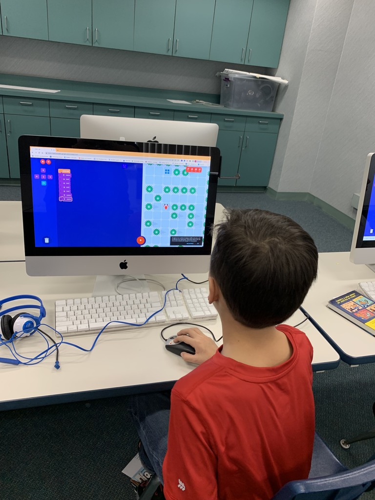 This week Park students were coding to help the elves get to the presents. They created sequences and loops to run the program. 