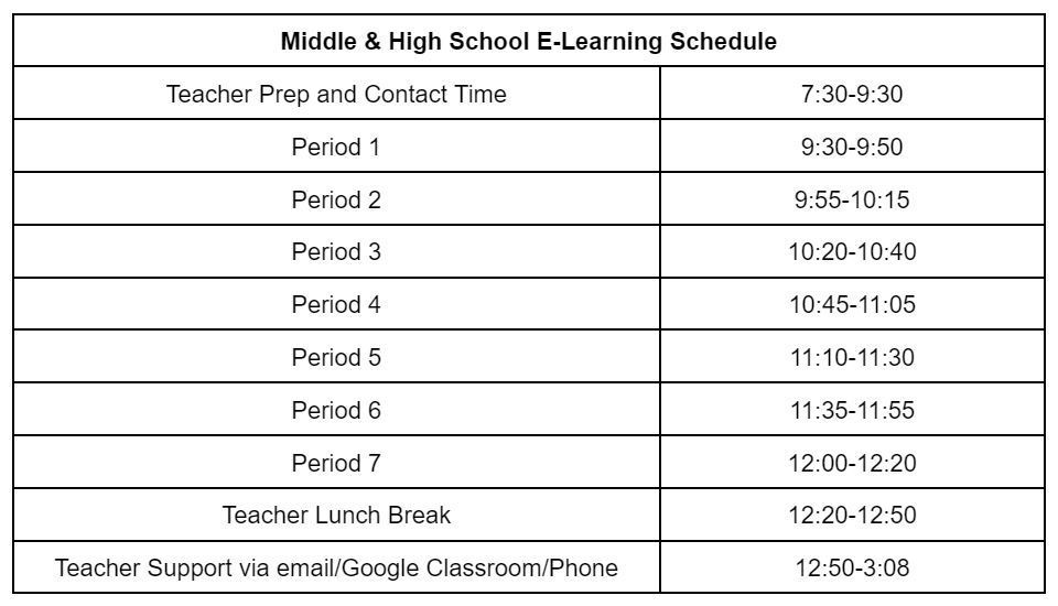 E-Learning Schedule